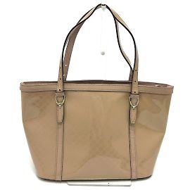 Bolso tote de cuero patentado beige Gucci