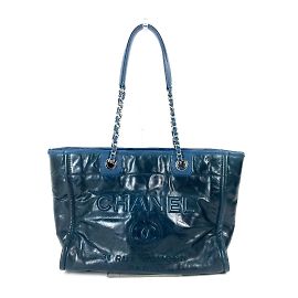 Borsa a spalla in pelle blu navy Chanel