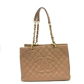 Bolso de hombro de cuero beige Chanel