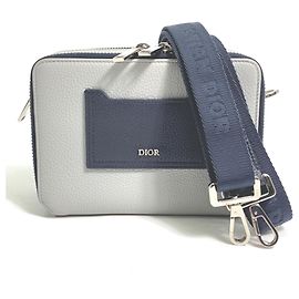 Graue Leder Schultertasche Christian Dior