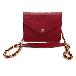 Borsa a spalla in pelle rossa bicolore Chanel