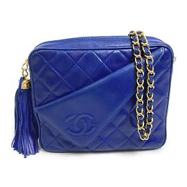 Borsa a spalla in pelle blu Chanel