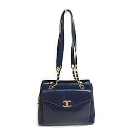 Borsa a spalla in pelle blu navy Chanel