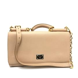 Beige Leder Schultertasche Dolce & Gabbana
