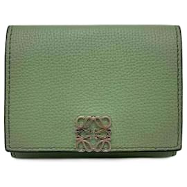 Billetera bi-fold de cuero verde Loewe