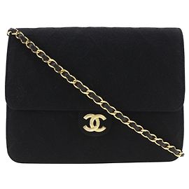 Borsa a spalla in catena di cotone nero Chanel