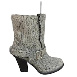 Botines Chloé de cuero y fieltro gris