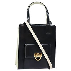 Salvatore Ferragamo Gancini Handtasche Lackleder 2way Schwarz Authentisch 80608