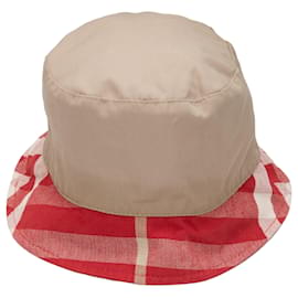 Cappello bucket Burberry beige e rosso con bordo motivo Nova Check