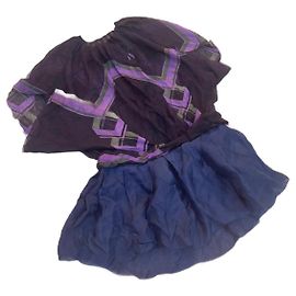 Prada Abito in seta plissettata multicolor nero / viola / verde / blu navy