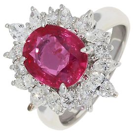 Autre Marque Pt900 Ring mit Rubin von 3,317 ct und Diamant von 2,20 ct, Größe 12,5