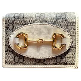 Portefeuille compact Gucci Horsebit 1955 GG Supreme Cuir Blanc