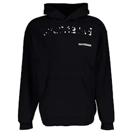 Balenciaga Logo Print Baumwoll Hoodie Schwarz