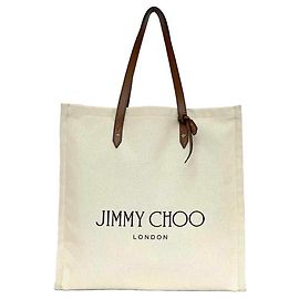 Borsa tote in tela e pelle marrone e bianca Jimmy Choo
