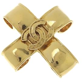 Spilla vintage placcata in oro Chanel Cross Cocomark