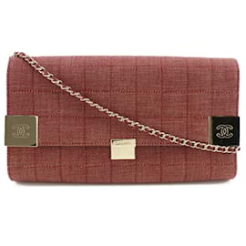 Borsa a spalla in tela di cotone rossa Chanel