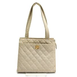 Chanel Borsa tote in tela trapuntata color avorio