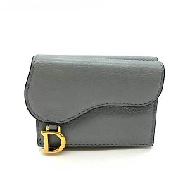 Portafoglio trifold in pelle grigia Christian Dior