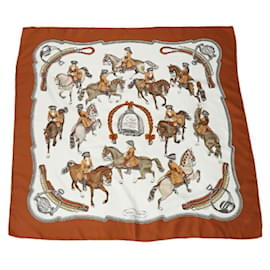 Écharpe en soie marron Hermes Kare90 Horseback Reprise - Hermès
