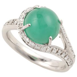 Autre Marque Pt900 Smaragd Katzenauge Ring mit Diamanten, Größe 12