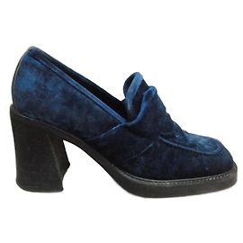 Mocassini con tacco Janet & Janet Blu Velluto e Pelle