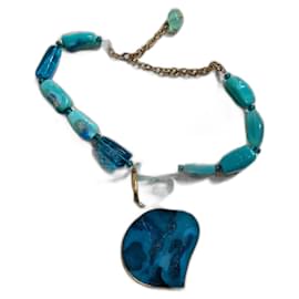 Collana Dominique Denaive in resina blu e metallo dorato - Autre Marque