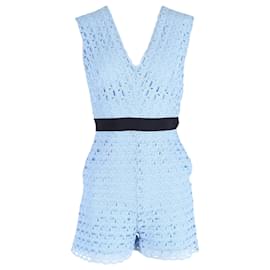 Mono de encaje de macramé con ribete de gros-grain Sandro Fratello en poliéster azul claro