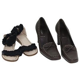 Scarpe in pelle Christian Dior Fendi 2Set Marrone Bianco Auth ac2991