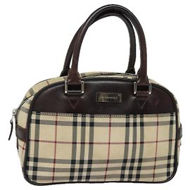 Bolso de mano de nylon negro y beige con estampado Nova Check de BURBERRY Auth yk13499
