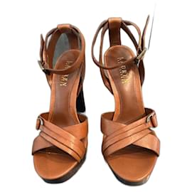 Sandali con tacco Ralph Lauren in pelle marrone