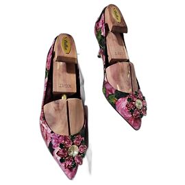 Pumps in tela floreale con cristalli Dolce & Gabbana Rosa/Verde Taglia 40