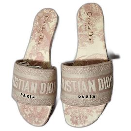 Christian Dior Dior Infradito Piane Dway in Tela Ricamata Rosa/Crema Taglia 35