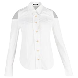 Camisa de botones con hombros al descubierto Balmain en algodón blanco