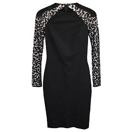 Stella Mc Cartney Vestido midi de rayón negro con patrón de encaje Stella McCartney