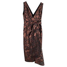 Vestido de té de brocado floral con cintura de cinta Erdem Rosalie en poliéster negro