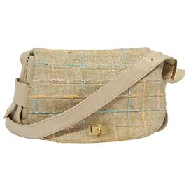 CHANEL Borsa a Spalla Choco Bar con Chiusura Girevole in Lana Multicolore CC Auth bs15780
