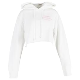 Felpa con cappuccio cropped con slogan ricamato Helmut Lang in cotone bianco