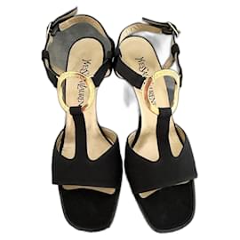 Sandales à talons Yves Saint Laurent en cuir et tissu noir