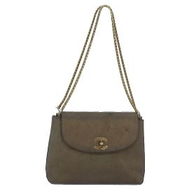 CHANEL Borsa a mano con catena e chiusura girevole in suede dorato CC Auth yk13693