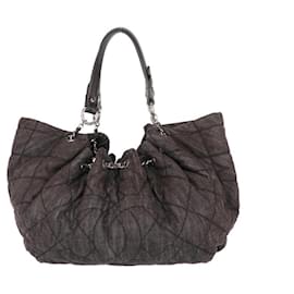 Borsa a spalla in denim trapuntato marrone Chanel - anni 2000