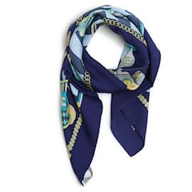 Foulard in Seta Hermès Quadrato 90 Colpi di Piuma 1995s Blu Marino