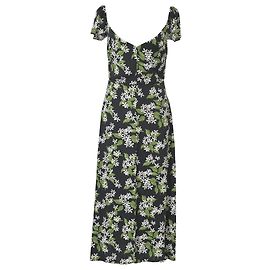 Reformation Baxley Midikleid mit floralem Druck aus schwarzer und grüner Viskose