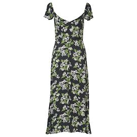 Vestido midi con estampado floral Baxley de Reformation en viscosa negra y verde