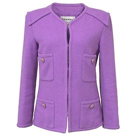 Chaqueta Chanel CC Botón de Cuatro Bolsillos en Tweed Púrpura
