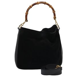 Borsa a mano in suede GUCCI Bamboo 2way nera Auth 81045