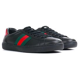GUCCI - Ace Gucci Sneakers aus schwarzem Leder und Webband (T42)