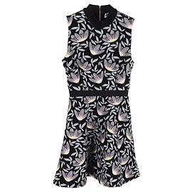 Self portrait Vestido de cuello redondo en jacquard negro con mini estampado floral Self-Portrait
