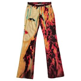Línea Roberto Cavalli "Just" Primavera Verano 2001 Jeans con Estampado de Cara Pixel.