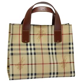 Borsa a mano in PVC pelle beige con motivo Nova Check di BURBERRY Auth yk13701