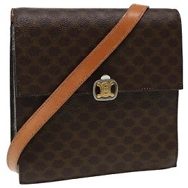 Céline Borsa a spalla in tela Macadam CELINE in pelle PVC marrone Auth 83129